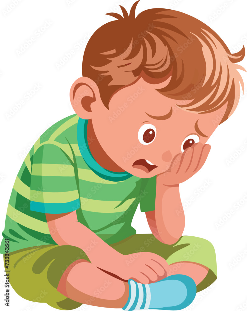Cartoon of child sitting crying-