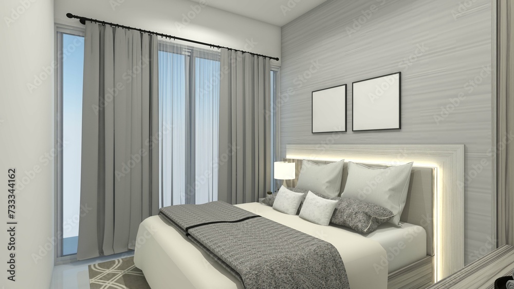 Modern Bedroom Design with Queen Bed Cushion and Minimalist Headboard Panel Modern Bedroom Design with Queen Bed Cushion and Minimalist Headboard Panel