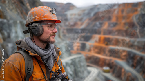 copper mine worker open pit Mine Surveying, generative ai