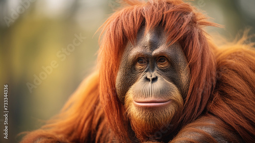 Close up portrait of orangutan in his natural habitat