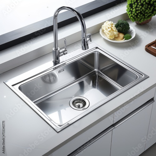 Stainless steel kitchen sink with mixer tap 