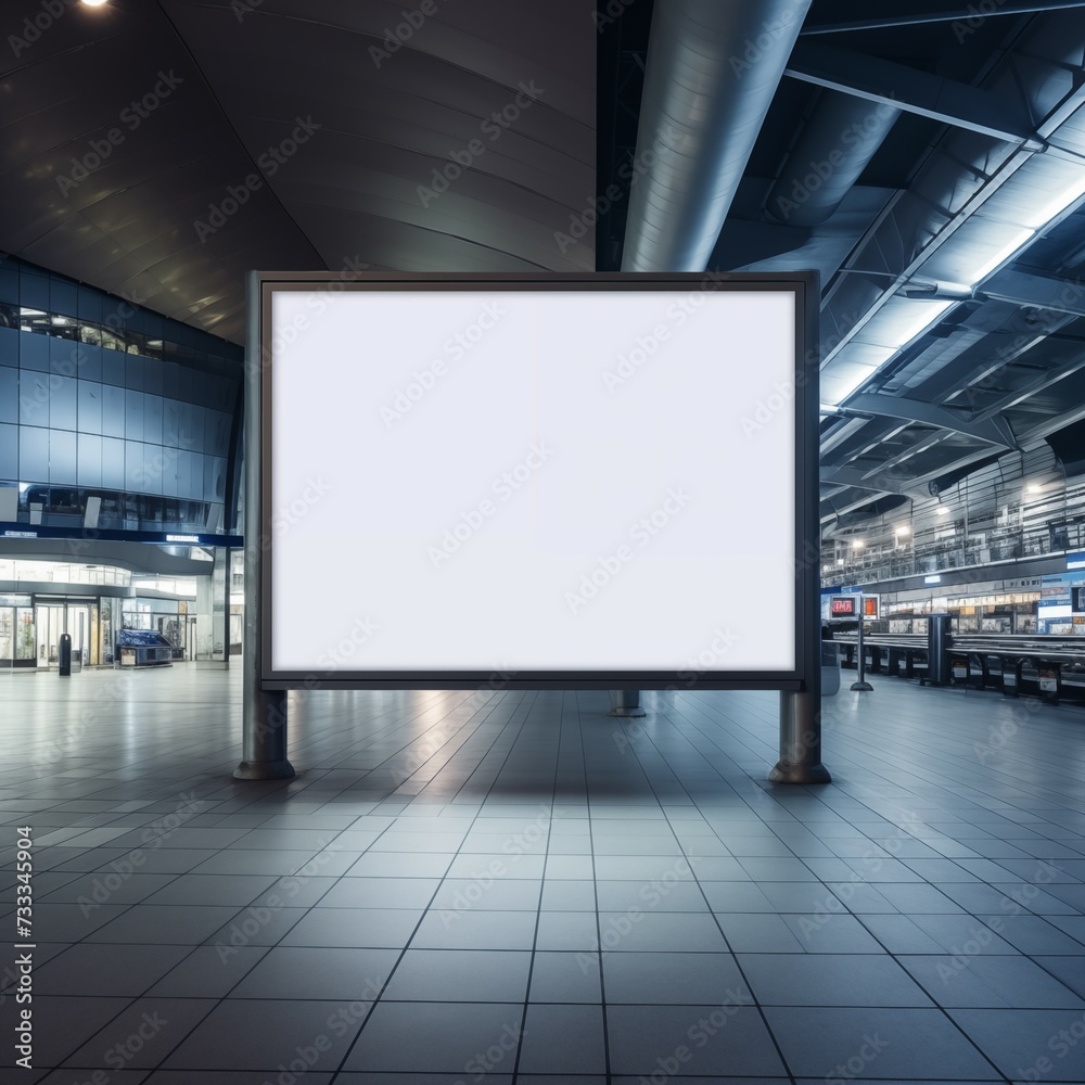 Closeup white blank copy space at billboard on city view in night background Closeup white blank copy space at billboard on city view in night background