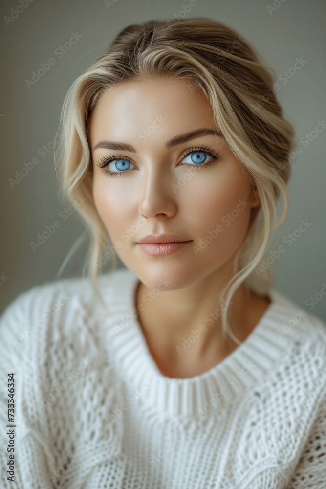 Close-up portrait of a beautiful young blonde woman with blue eyes Close-up portrait of a beautiful young blonde woman with blue eyes