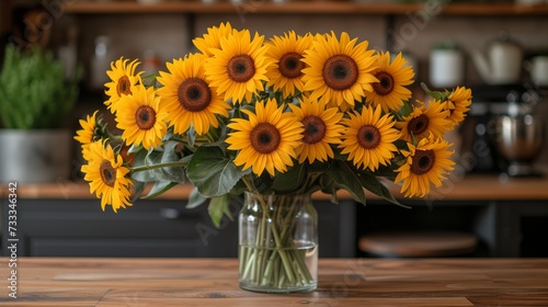 A Vase Filled With Abundant Yellow Sunflowers