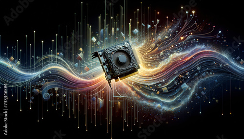 Tranquil digital transformation of a sound card with flowing particles