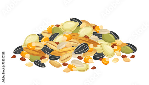 Mixed seeds and grains. Health food agricultural mix, natural ingredients and bird feed vector illustration