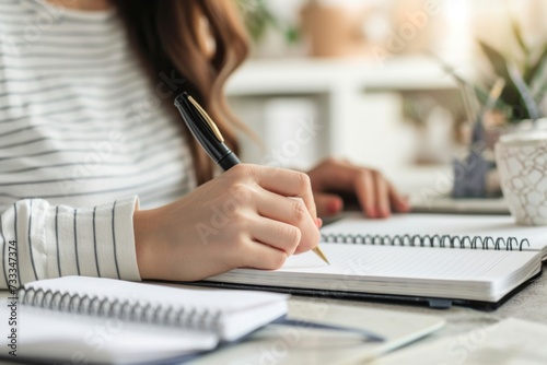 Goals memo written on a notebook with woman hand pen