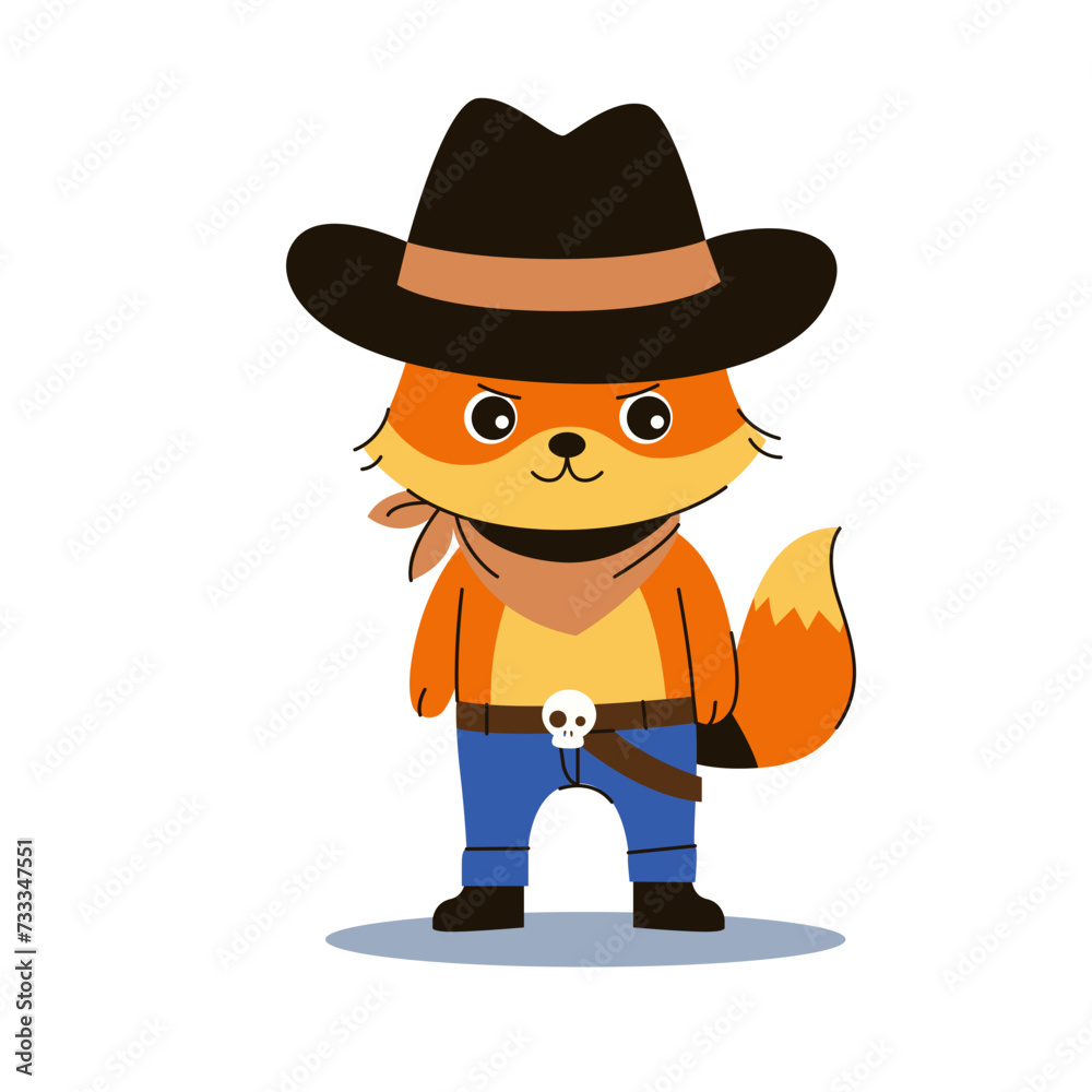 Fox in Cowboy Costume, Flat Concept Style