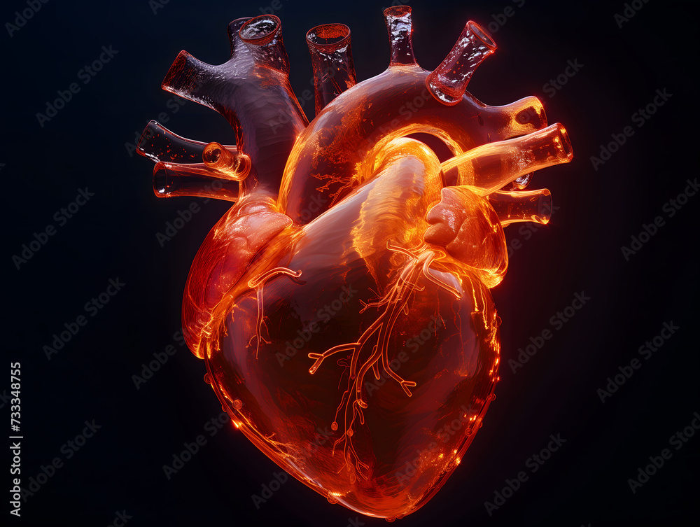 Illuminated Anatomical Heart Model - 3D Medical Illustration with Radiant Glowing Effect Illuminated Anatomical Heart Model - 3D Medical Illustration with Radiant Glowing Effect