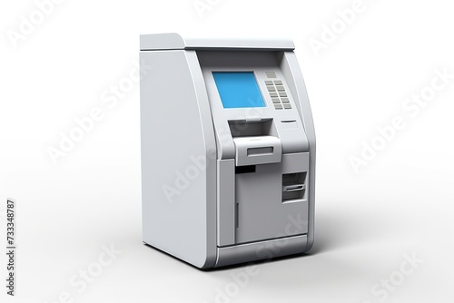 3D cartoon white ATM machine, realistic screen and buttons