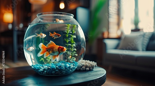 Home aquarium cozy interior with fish pet animall wallpaper background