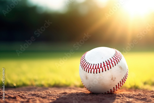 Close-up of Baseball on Field with Sunset Backlight