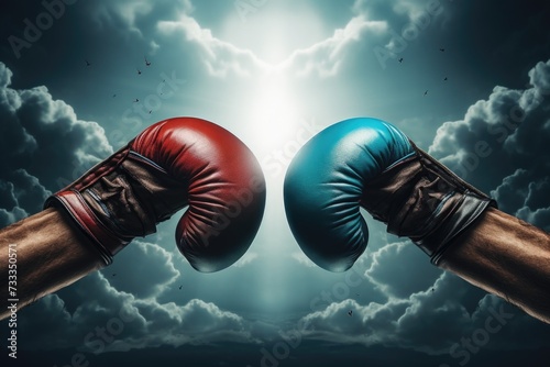 Pair of boxing gloves punch to each other © kozirsky
