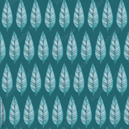 Ethnic Turquoise Feathers Seamless Pattern | Repeat files 300 DPI (ID: 733350704)
