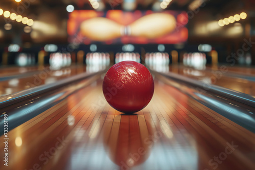 red bowling ball on lane, AI generated