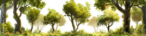 Serene Green Forest Scenery, Artistic Digital Illustration with Lush Woodland Appeal