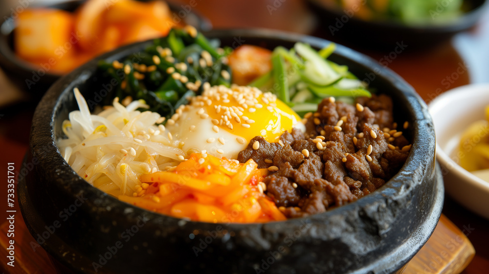 Details wiht the korean bibimbap dish. AI generated Details wiht the korean bibimbap dish. AI generated