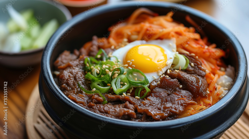 Details with the korean bibim nengmyun dish. AI generated