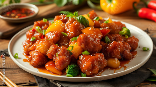 Details wiht the Chinese sweet and sour pork dish. AI generated