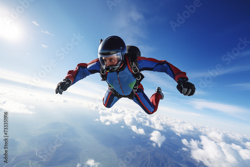 Parachutist skydiver performing a daring stunt showcasing skill and agility. Generative AI