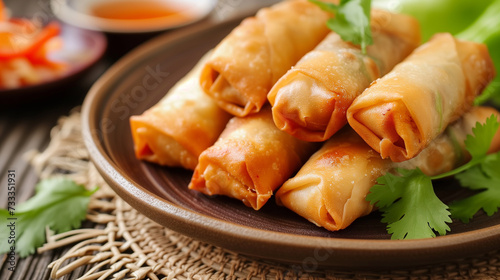 Details wiht the Chinese spring rolls dish. AI generated