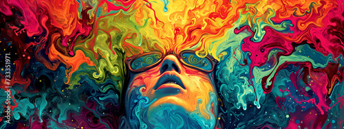 Painting of a Woman With Long Hair, Colorful Digital Painting, Psychedelic Dream, Hallucination