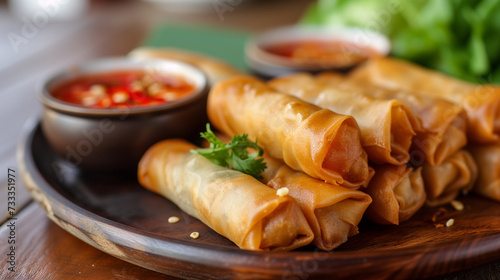 Details wiht the Chinese spring rolls dish. AI generated photo