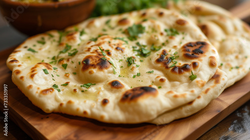Details wiht the Indian butter garlic naan dish. AI generated