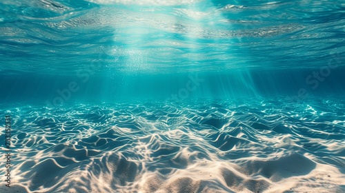 Empty underwater sea bottom ocean with sun light wallpaper background