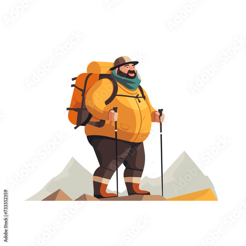 fat overweight plus size xxl obese man tourist hiker with backpack