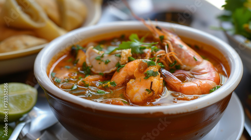 Details with the sopa de mariscos dish. AI generated