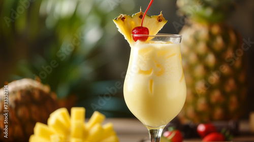 Details with a pina colada cocktail. AI generated