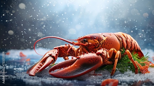Lobster dish with lemon in restaurant seafood wallpaper background © Irina