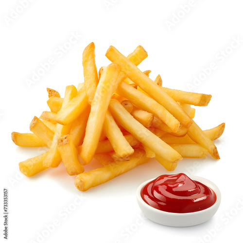 French fries with ketchup isolated on white background
