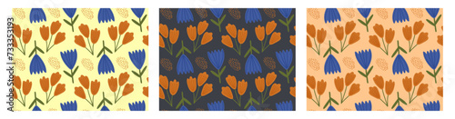 Set of vintage seamless patterns with flowers. Wildflowers - bluebells, cornflowers, thistles, chamomile, geranium, ranunculus, etc.
Stylish print pattern for clothing design, wallpaper and web.