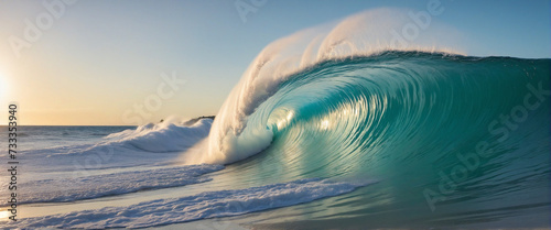A beautiful ocean wave forming a tube.  Summer tropical resort incoming wave.  © Random_Mentalist