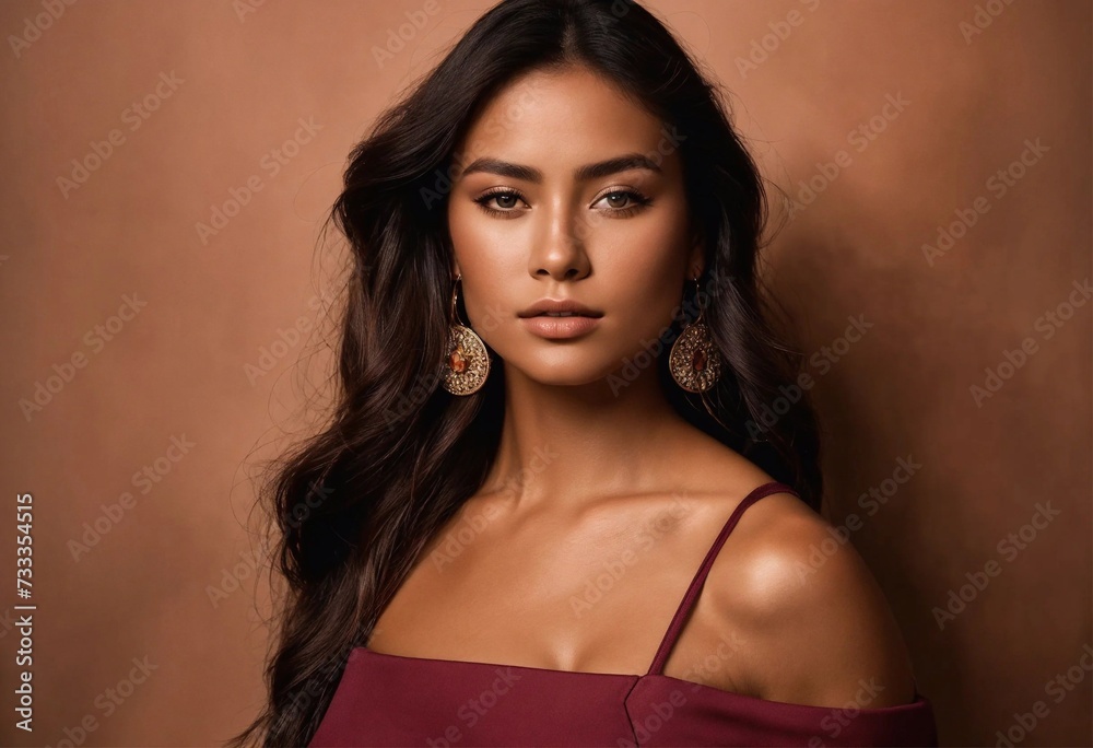 Naklejka premium Close up portrait of an attractive young woman with Flowers, Beautiful Model Woman Face, Women's Day Concept.
