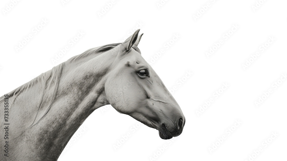 white horse head cutout, side view isolated on white and transparent png background