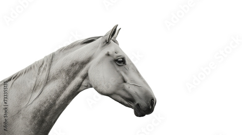 white horse head cutout, side view isolated on white and transparent png background