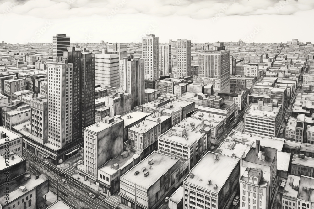 Pencil drawing of city street view. Generative AI Pencil drawing of city street view. Generative AI