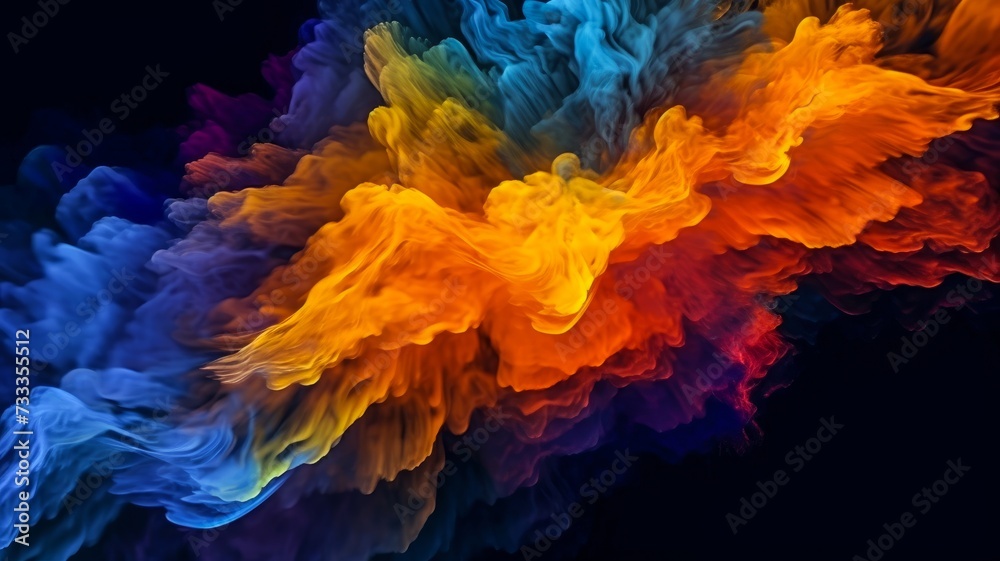 Close Up of Colorful Smoke Cloud on Black Background. Generative AI.