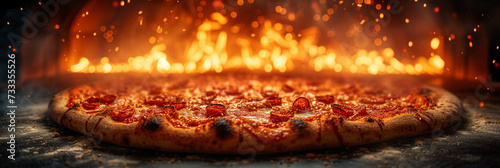 Leckere Pizza mit schöner Kruste als Foodfotografie in Nahaufnahme im Querformat für Banner, ai generativ