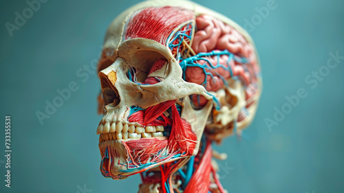 Human Anatomy Study - Detailed Anatomical Model with Musculature and Brain - AI Generated