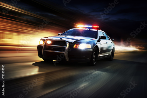 Police car in pursuit with motion blur  capturing the intensity of the chase. Generative AI