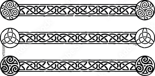 Celtic knot borders with spirals, triquetras, triskeles photo