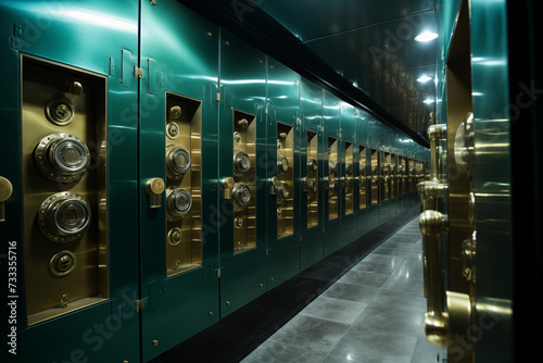 Rows of safe deposit boxes inside the vault. Generative AI photo