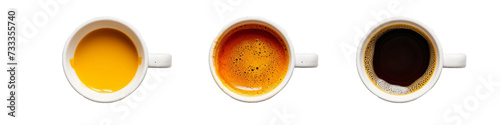 Gradient of Coffee Aromas, Aerial View of Three Cups with Warm Beverages