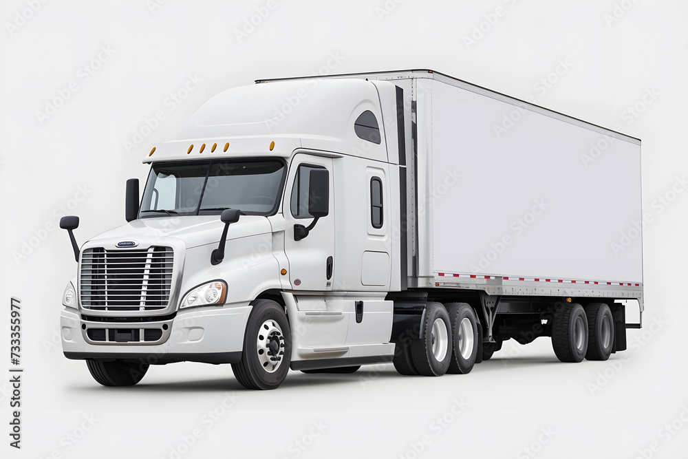 White cargo truck freightliner isolated on white background