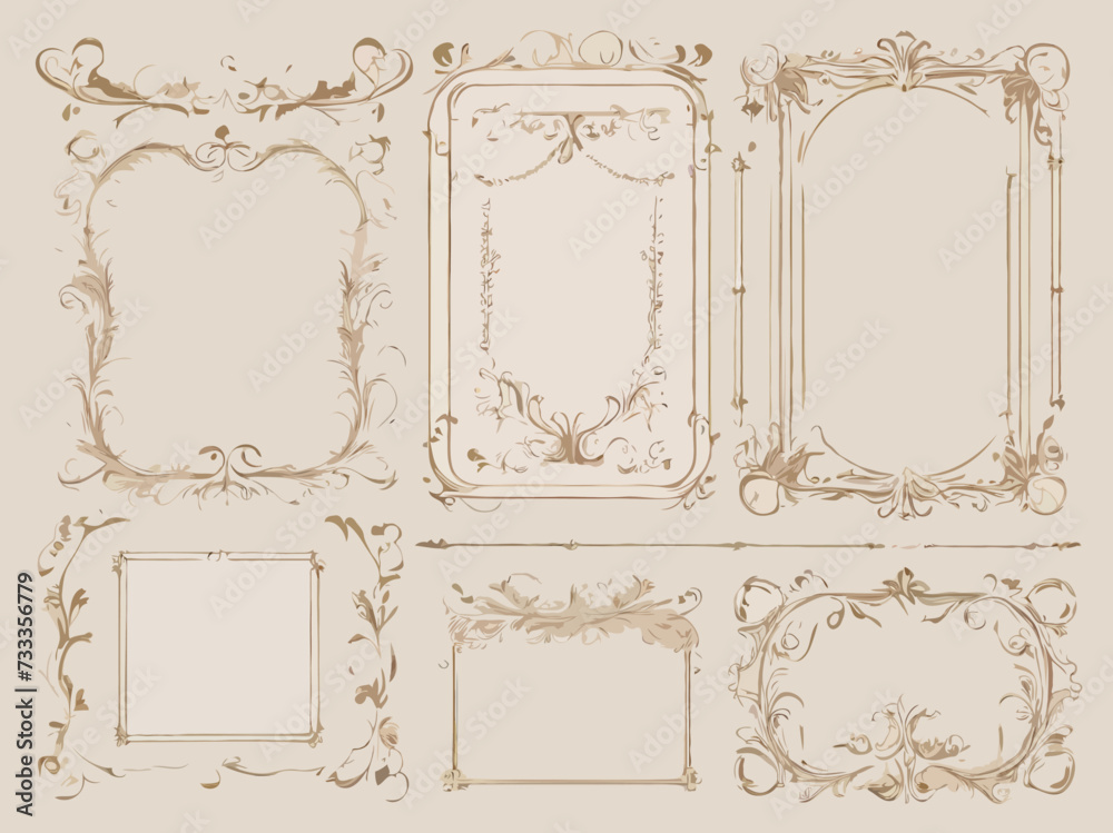 Fototapeta premium Set of Thin Line vintage frame and corners icon. Vector 