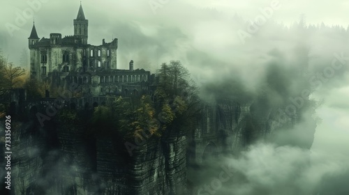  mysterious fog enveloped the old ruined castle © Alexander Beker